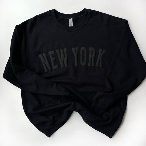 New York Black on Black Puff Print Adult Sweatshirt