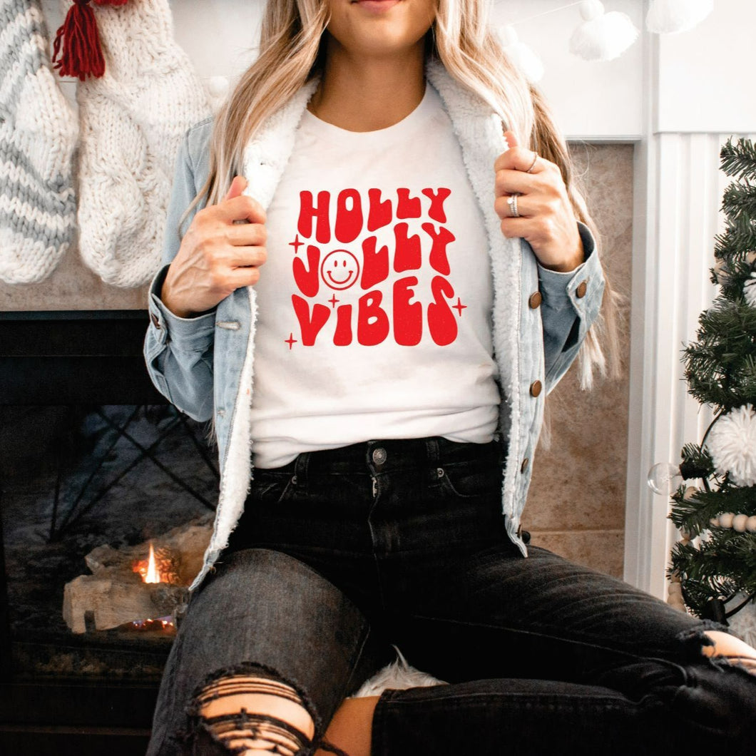 Holly Jolly Vibes | Adult White Unisex Tee