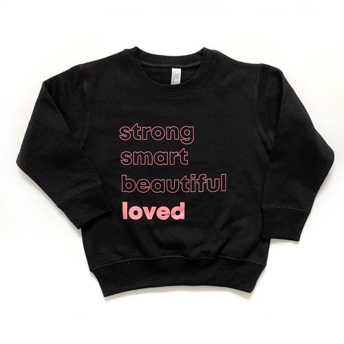 Loved Affirmations | Kids Black Crewneck Sweatshirt