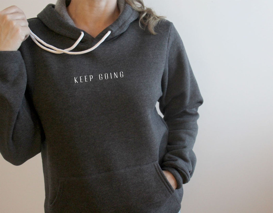 Keep Going Embroidered Fleece Hoodie | Dark Grey Heather