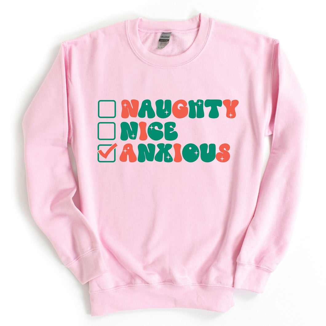 Naughty Nice Anxious | Adult Crewneck Sweatshirt